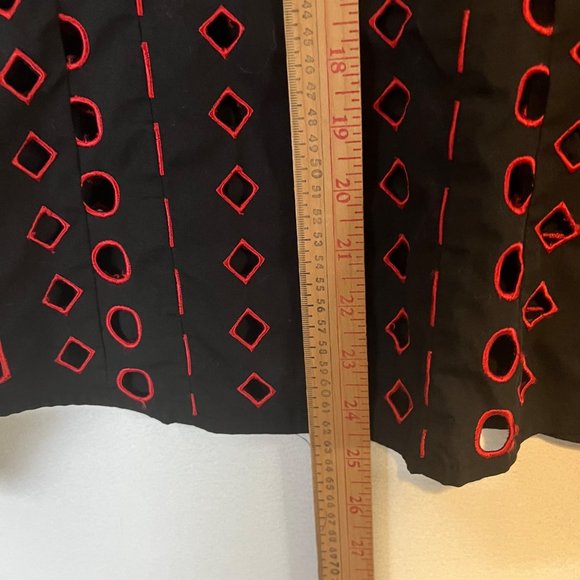 Samuel Dong Button Up Shirt Womens Small Black Red Geometric Cutout - Picture 8 of 11